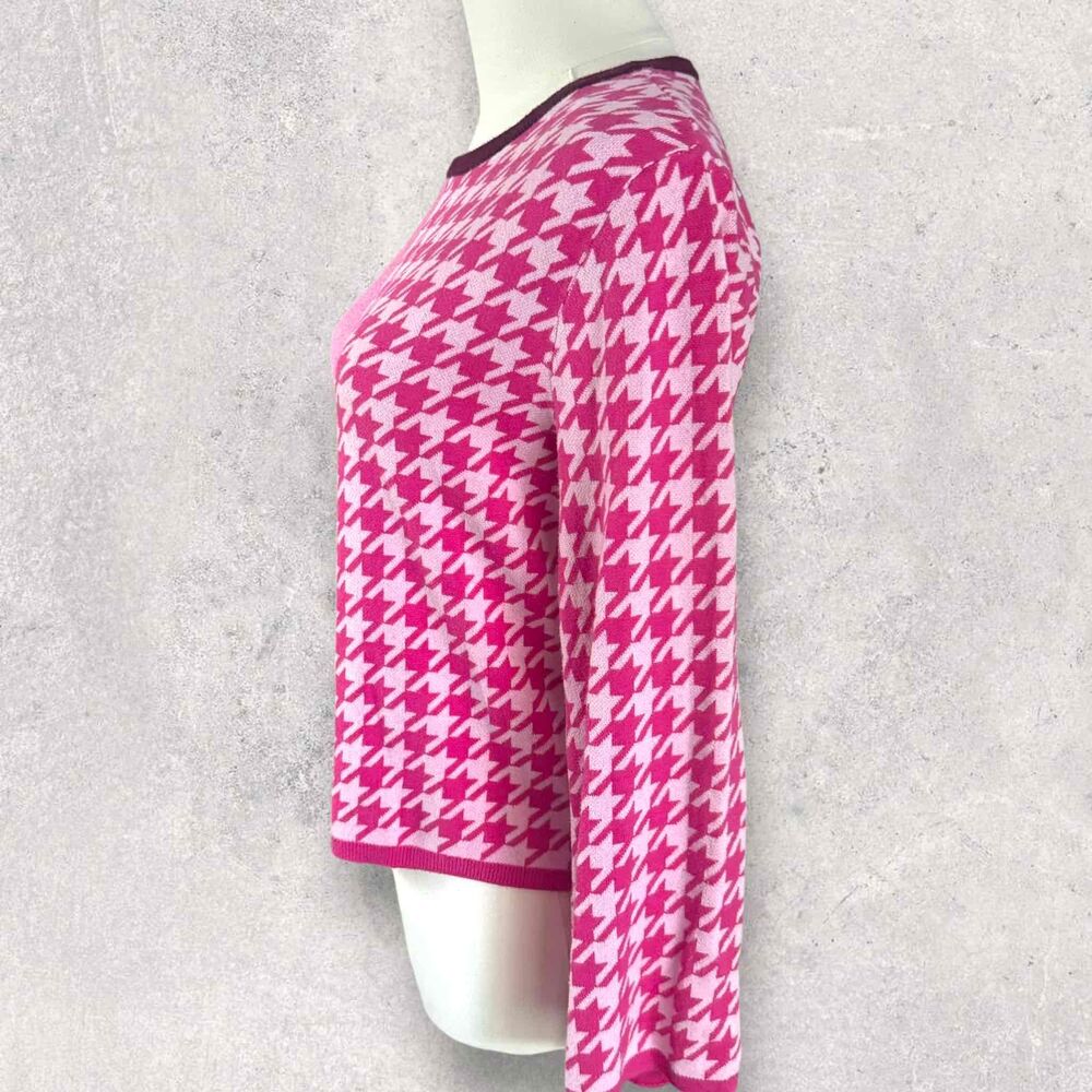 Dolan Pink White Long Sleeve Crew Neck Stripe Houndstooth Pullover Sweater Small - Picture 6 of 16